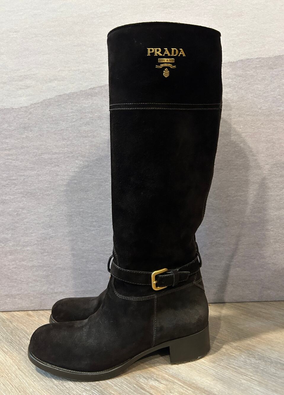 Prada Suede Knee High Riding Boots Size 37 US 7